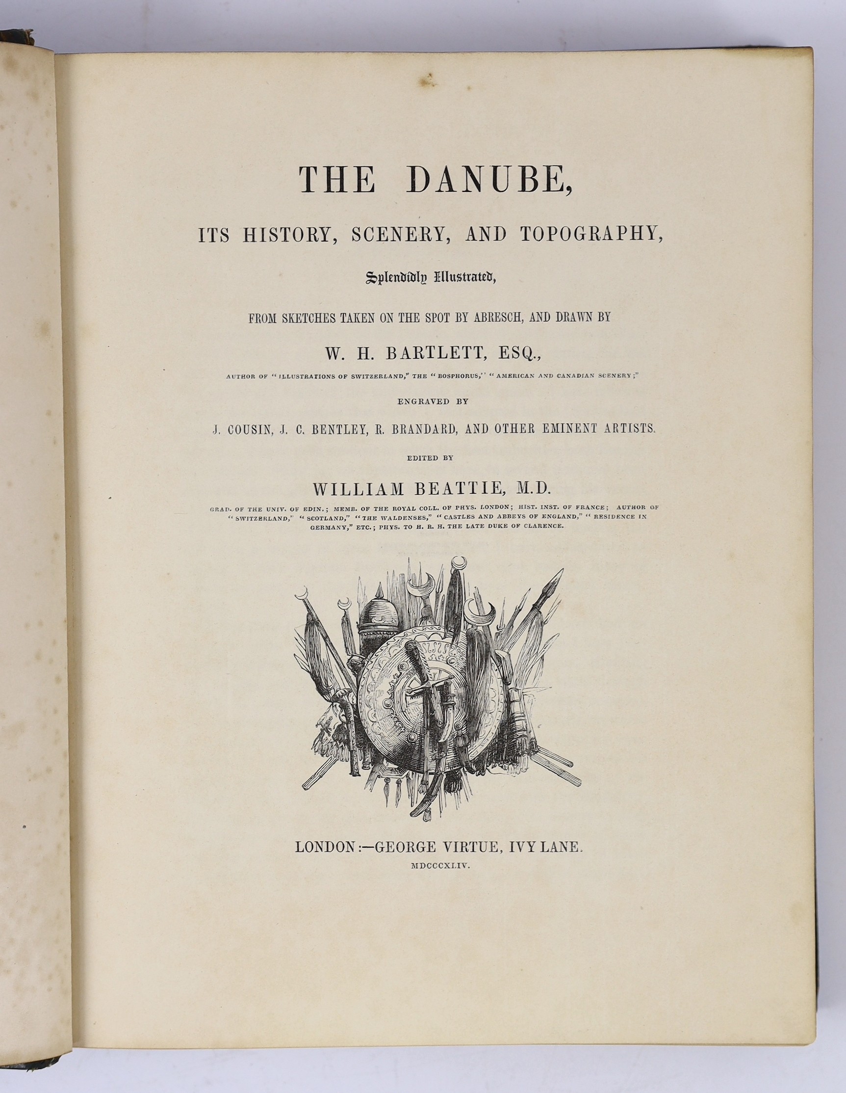Beattie, William (editor) - The Danube, its history, scenery, and topography ... engraved pictorial and printed titles, map, 78 steel-engraved plates (after W.H. Bartlett) and num. engraved text illus.; contemp. green ha